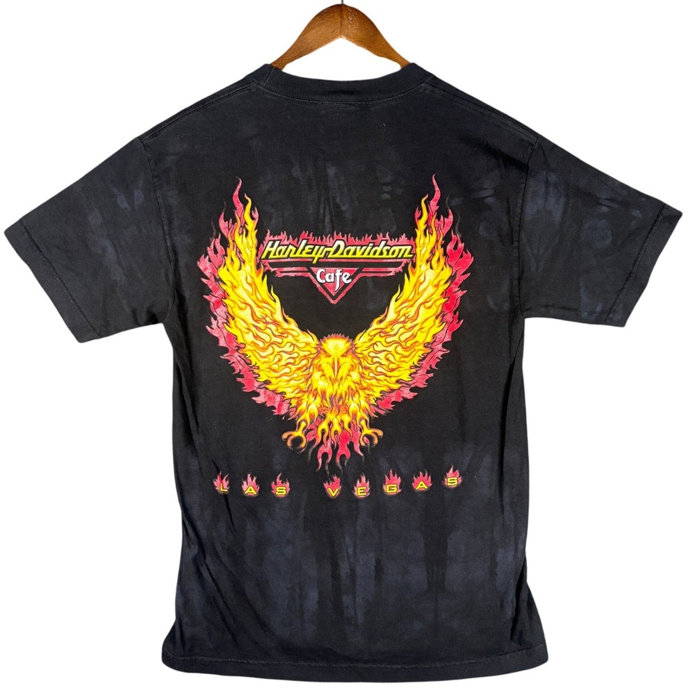 Vintage Harley Davidson Cafe Las Vegas Flame Eagle Tie Dye T-Shirt Mens M Black